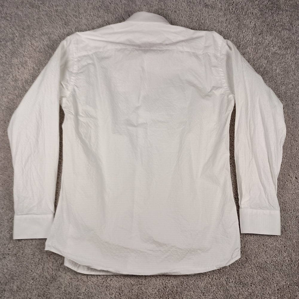 Jared Lang Button Down Shirt Mens M White Excellent Textured Dobby Blue Buttons - Picture 5 of 10